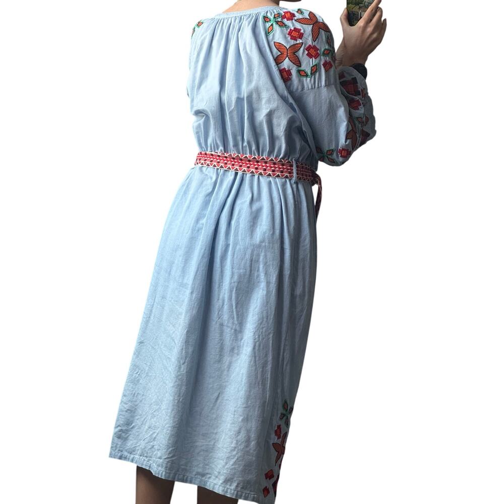 Zara TRF Embroidered Folk Dress Boho Peasant Cottagecore Midi Belted L - Picture 4 of 15